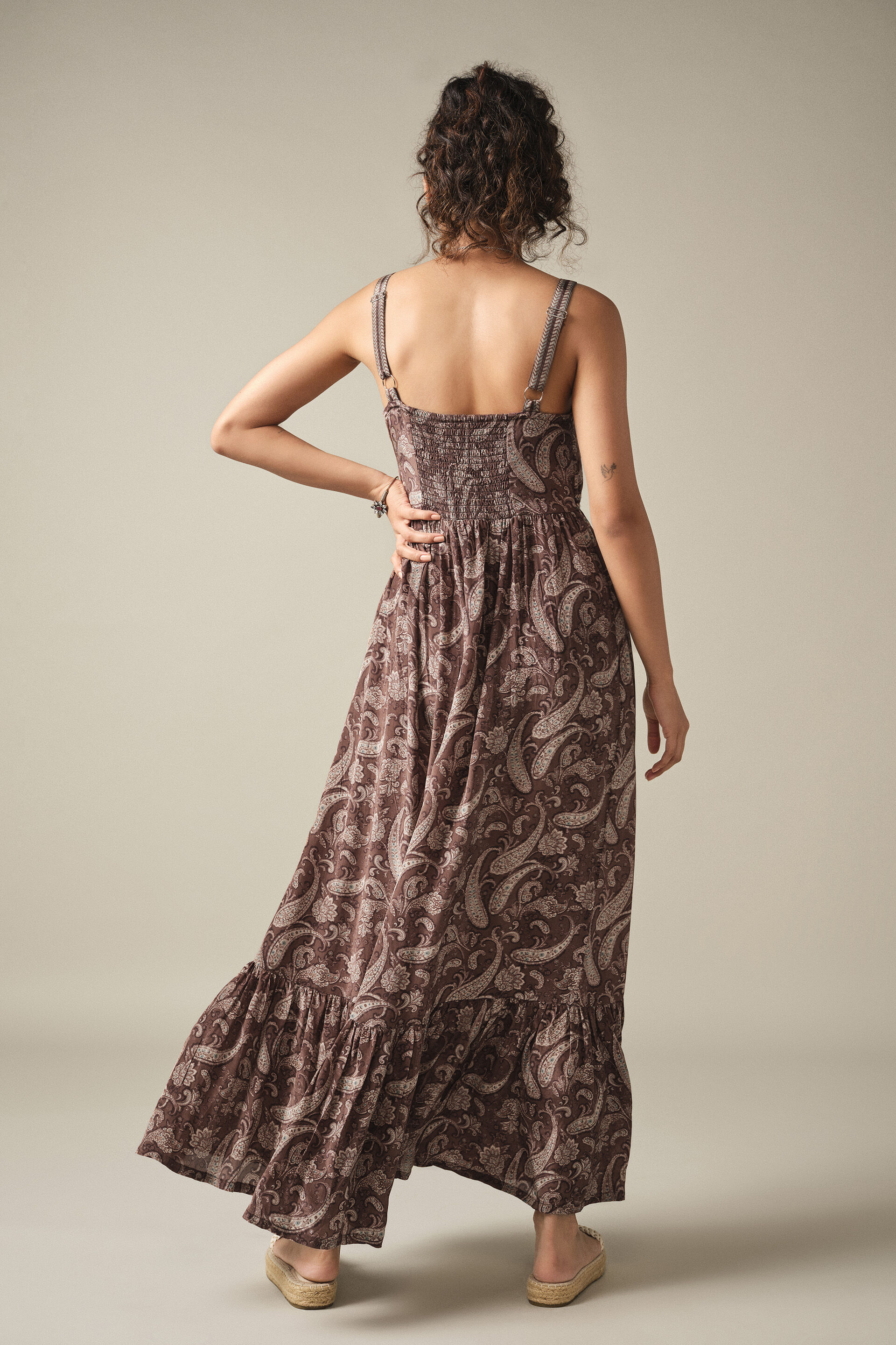 Tiered Paisley Print Maxi Dress in Brown, Brown, image 6